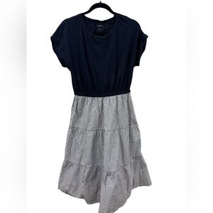 Talbots Navy and White Striped Tiered Casual  Dress 100% Cotton